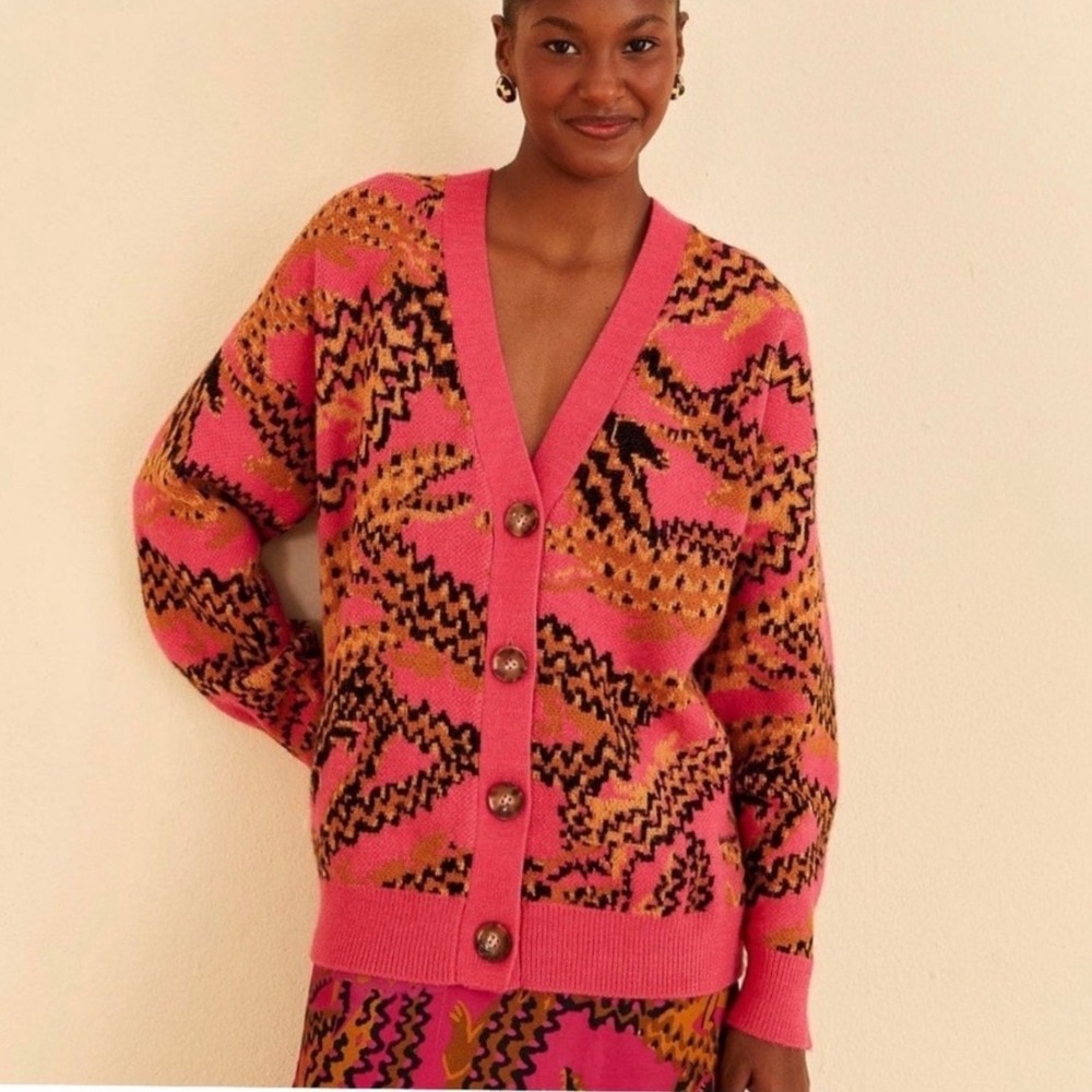 FARM Rio Croco Knit Cardigan Size Small